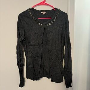 Target Merona Dark Heathered Gray Gemstone Embellished Cardigan Sweater Preppy